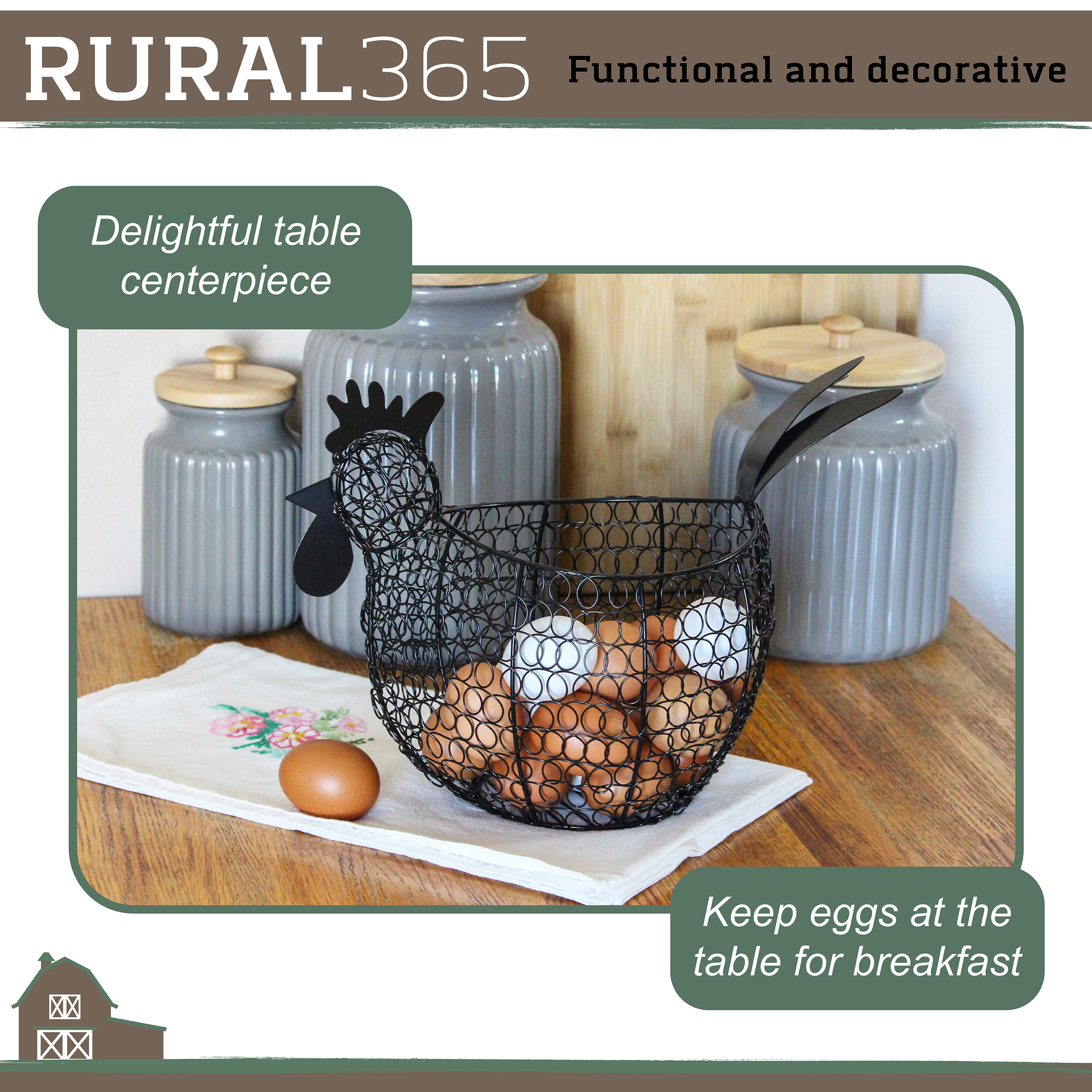 Rural365 Black Metal Chicken Egg Basket - Rustic Decor Chicken Basket Egg  Holder 